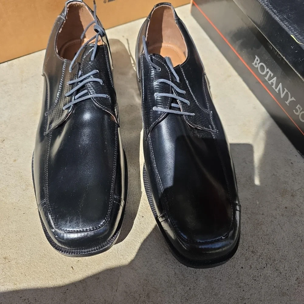 Botany 500 Shoes Mens Size 13‎ Black Leather Derby Lace Up Square Toe 48886-02